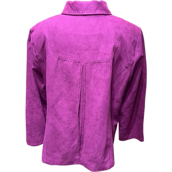 Maggie Barnes Faux Suede Jacket 0X 14/16W Purple Animal Print Lining NWOT - Picture 4 of 7